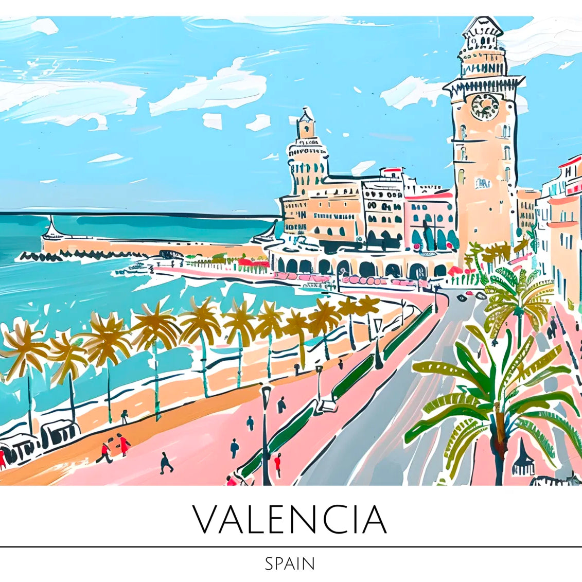 Valencia Beachside with Winding Road and Palms Art Print 3