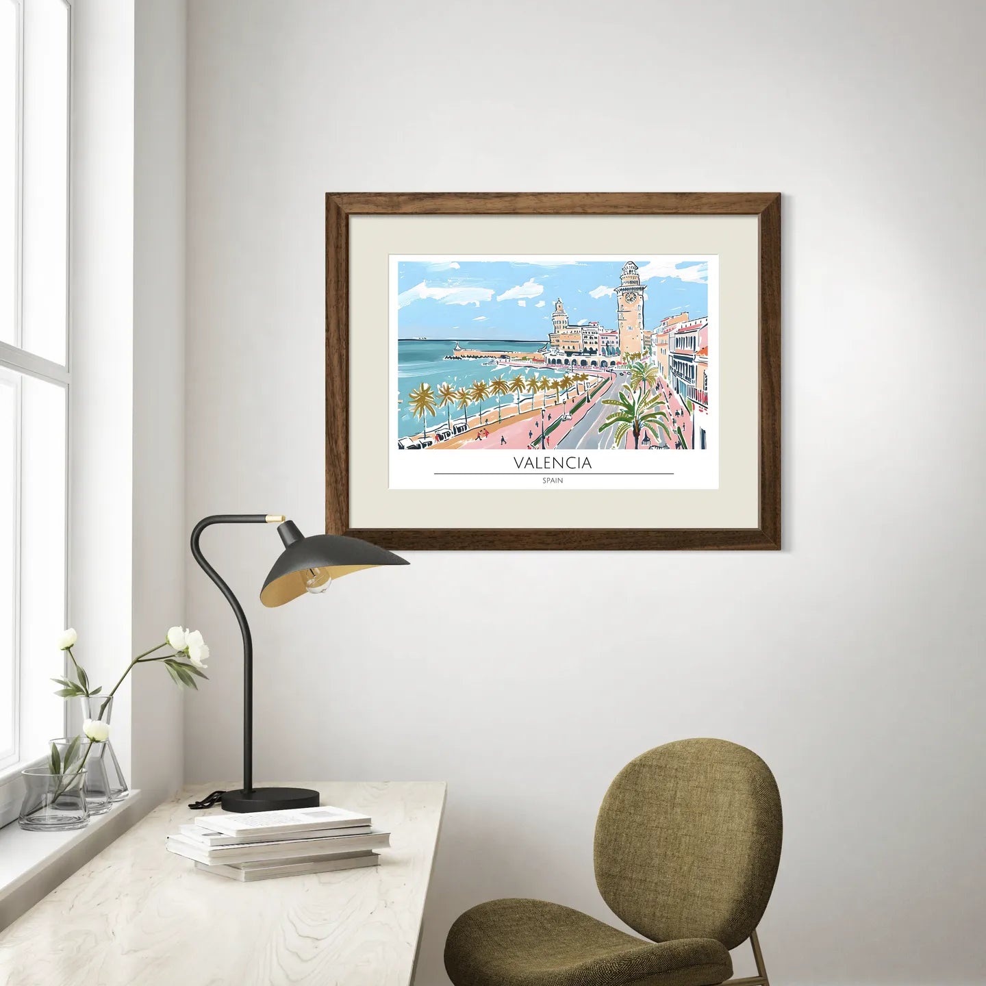 Valencia Beachside with Winding Road and Palms Art Print 2