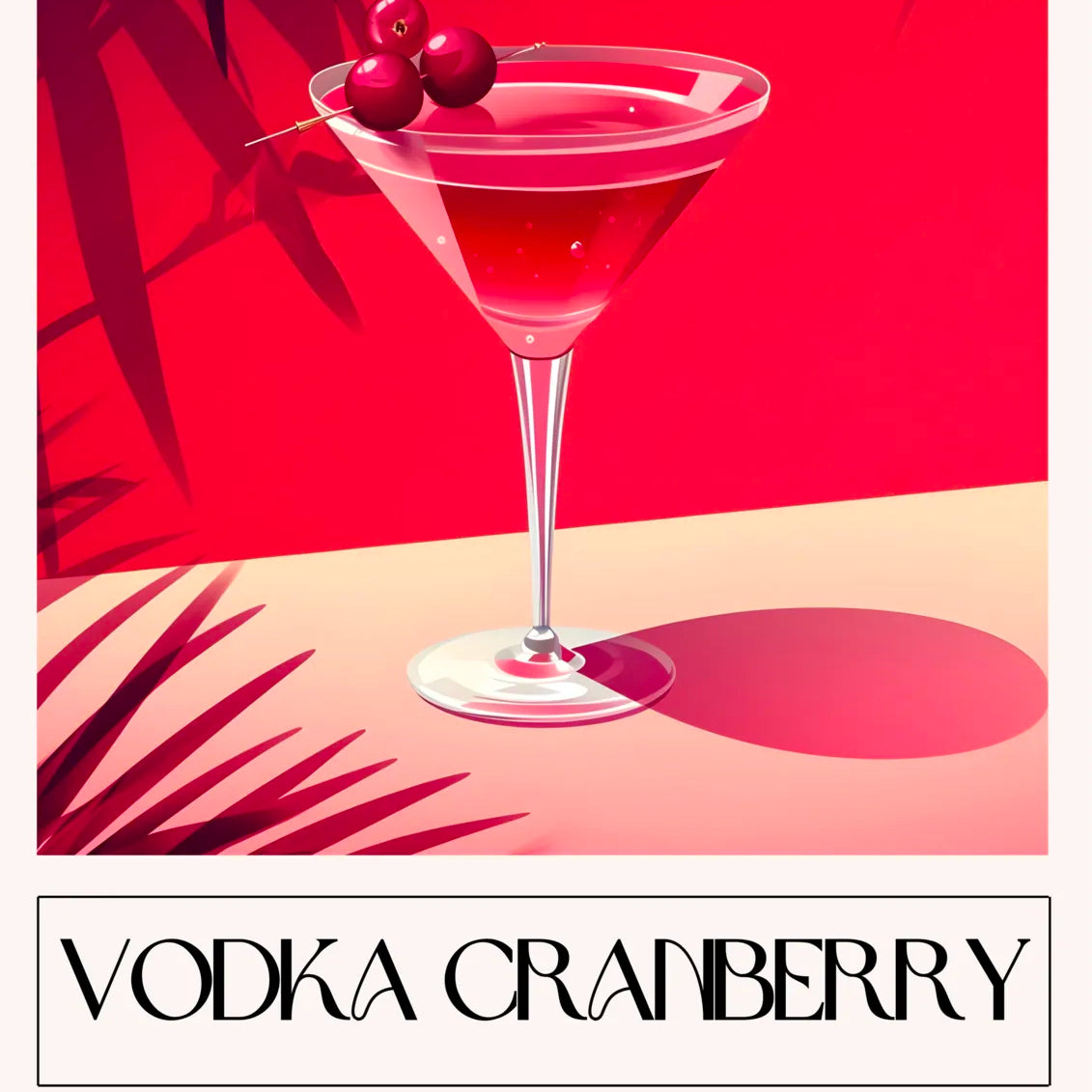 Vodka Cranberry Art Print – Red & Cream Shadowed Cocktail Design 3