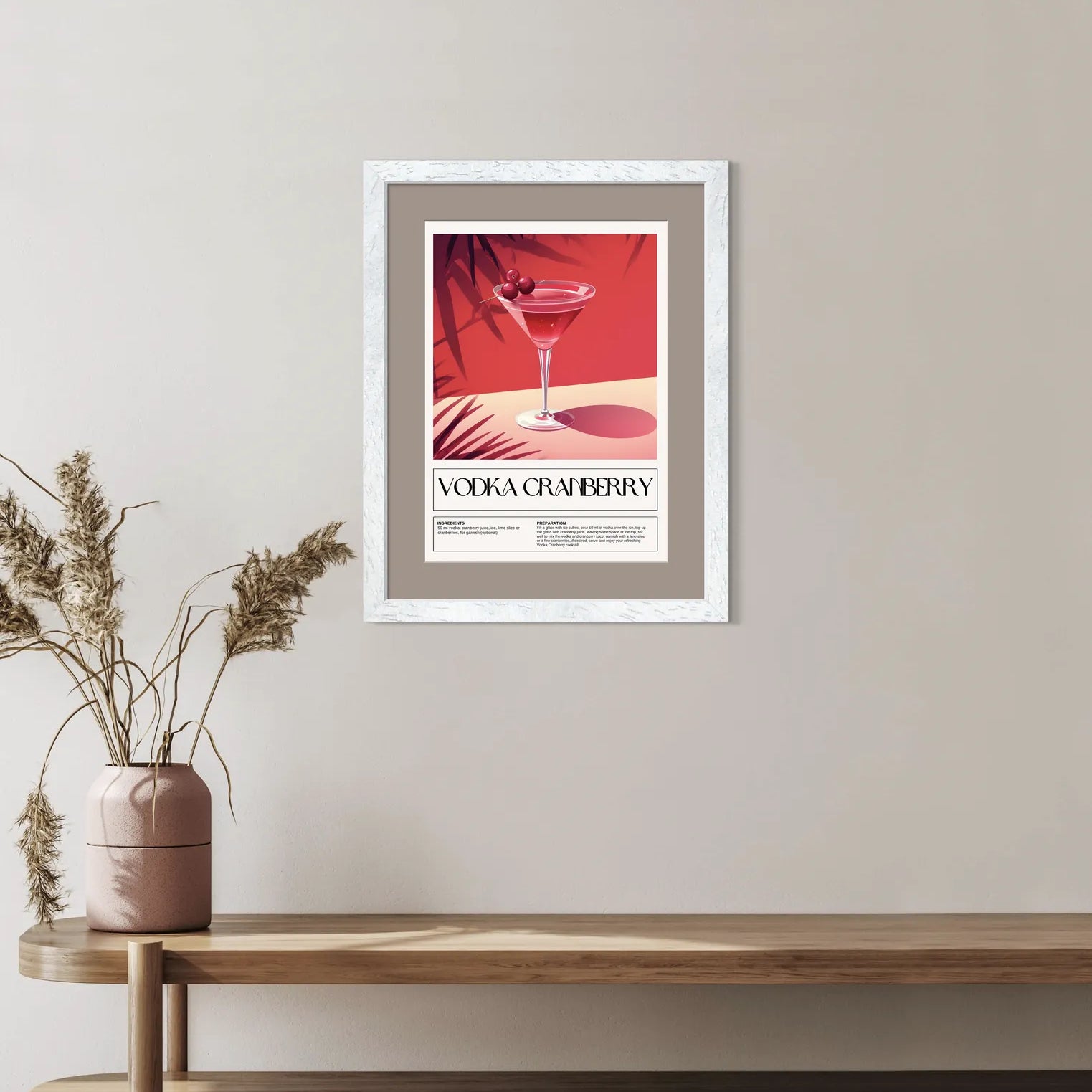 Vodka Cranberry Art Print – Red & Cream Shadowed Cocktail Design 2