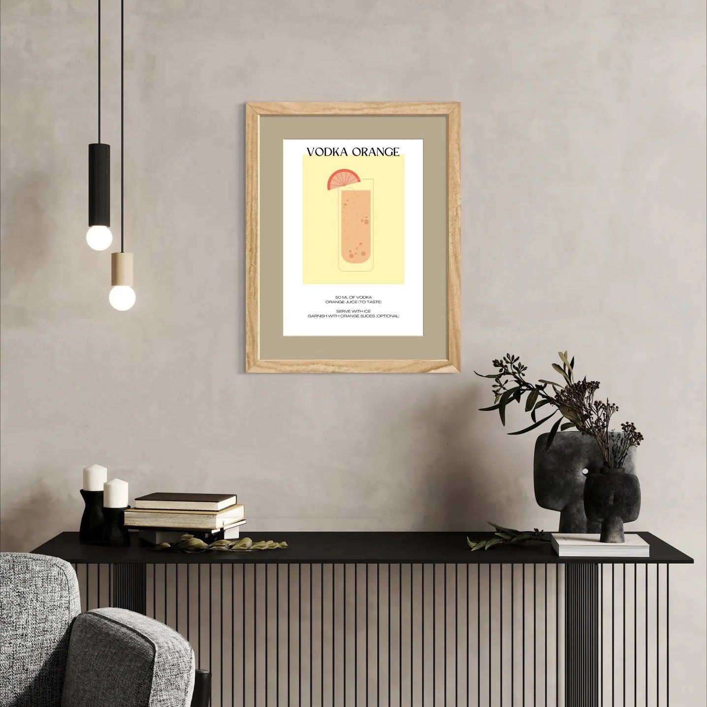 Vodka Orange Art Print – Bright Yellow & Orange Cocktail Design 2
