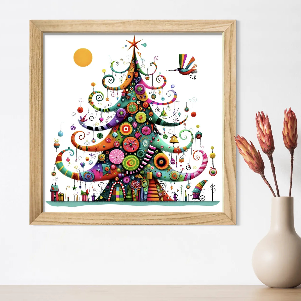 Magical Whimsical Christmas Tree Art Print 2