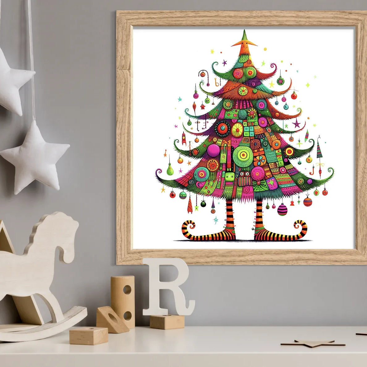 Quirky Fabric-Style Christmas Tree Art Print 2