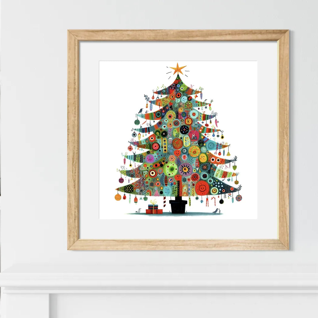 Patchwork Branches Baubles Christmas Tree Art Print 2