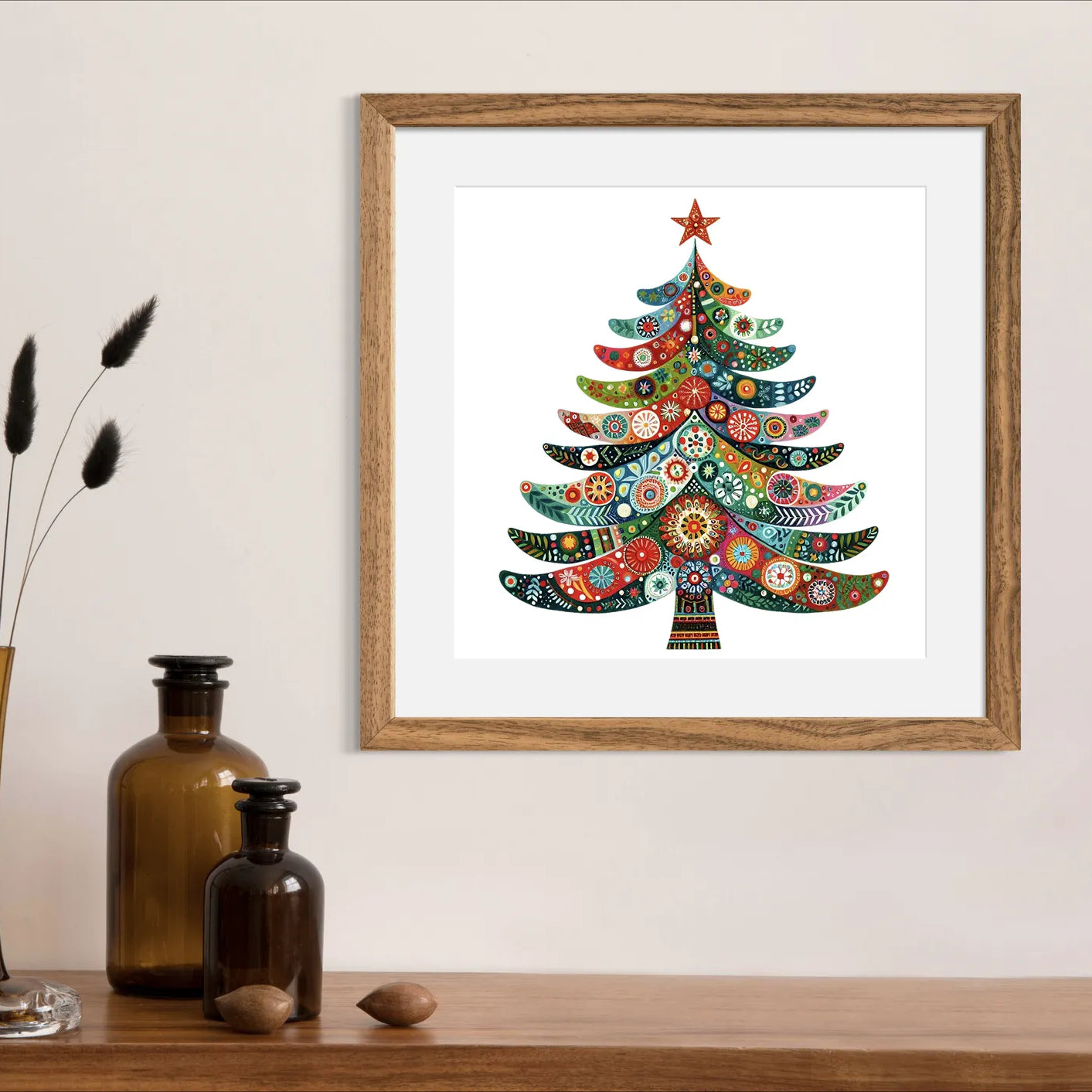Feathered Whimsical Christmas Tree Art Print 2