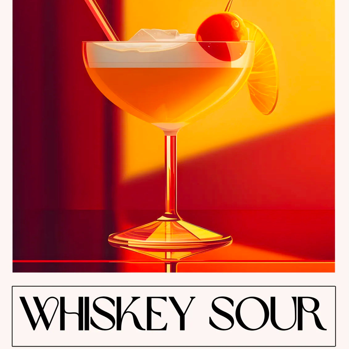 Whisky Sour Art Print – Retro Reds & Amber Cocktail Design 3