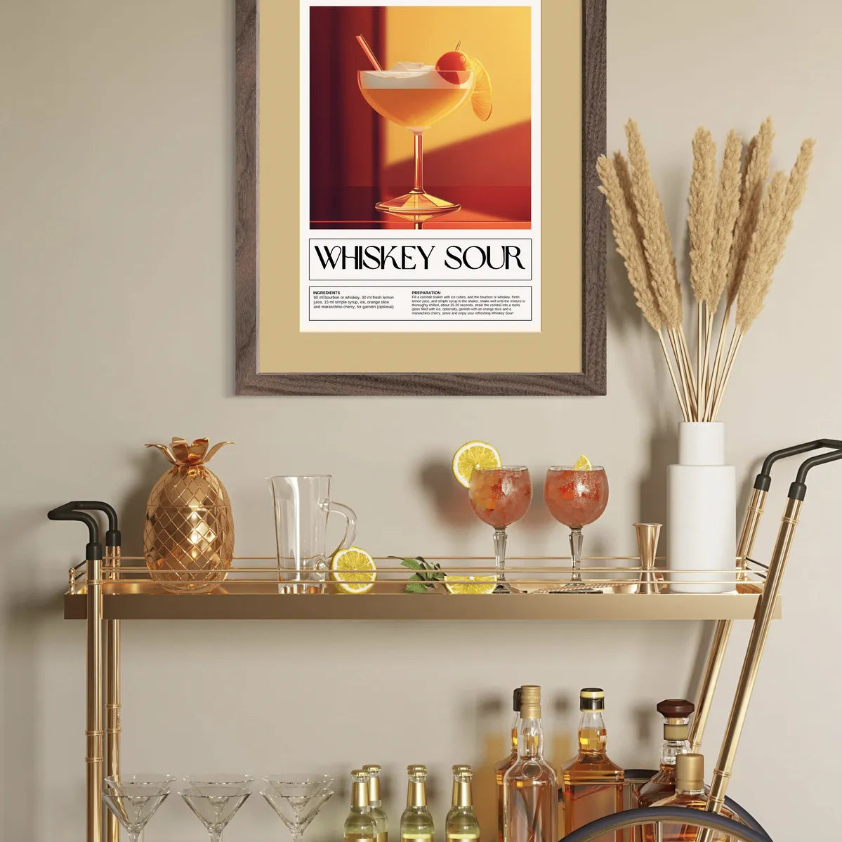 Whisky Sour Art Print – Retro Reds & Amber Cocktail Design 2