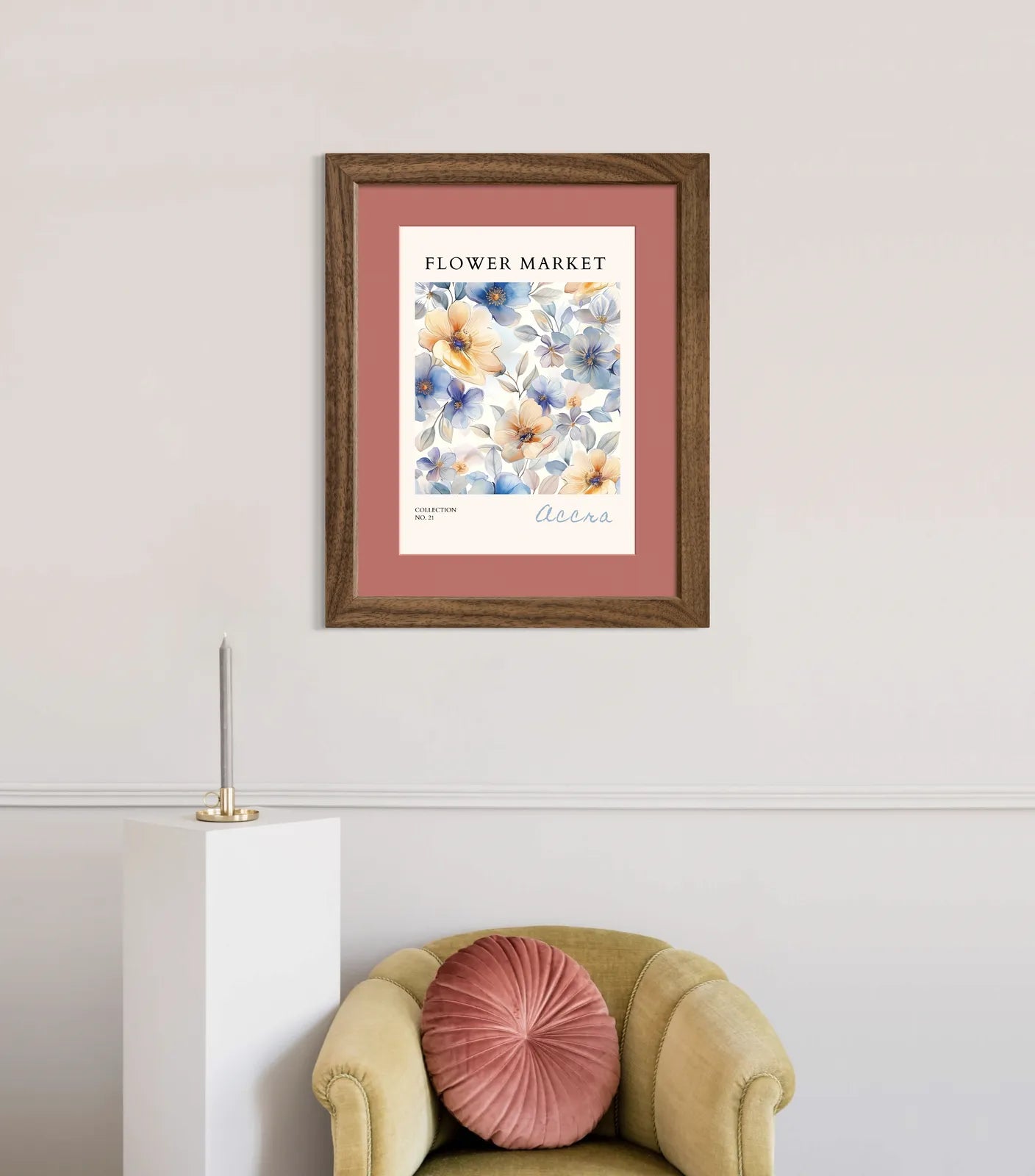 Accra Bloom – Watercolour Floral Art Print in Soft Blues and Golds