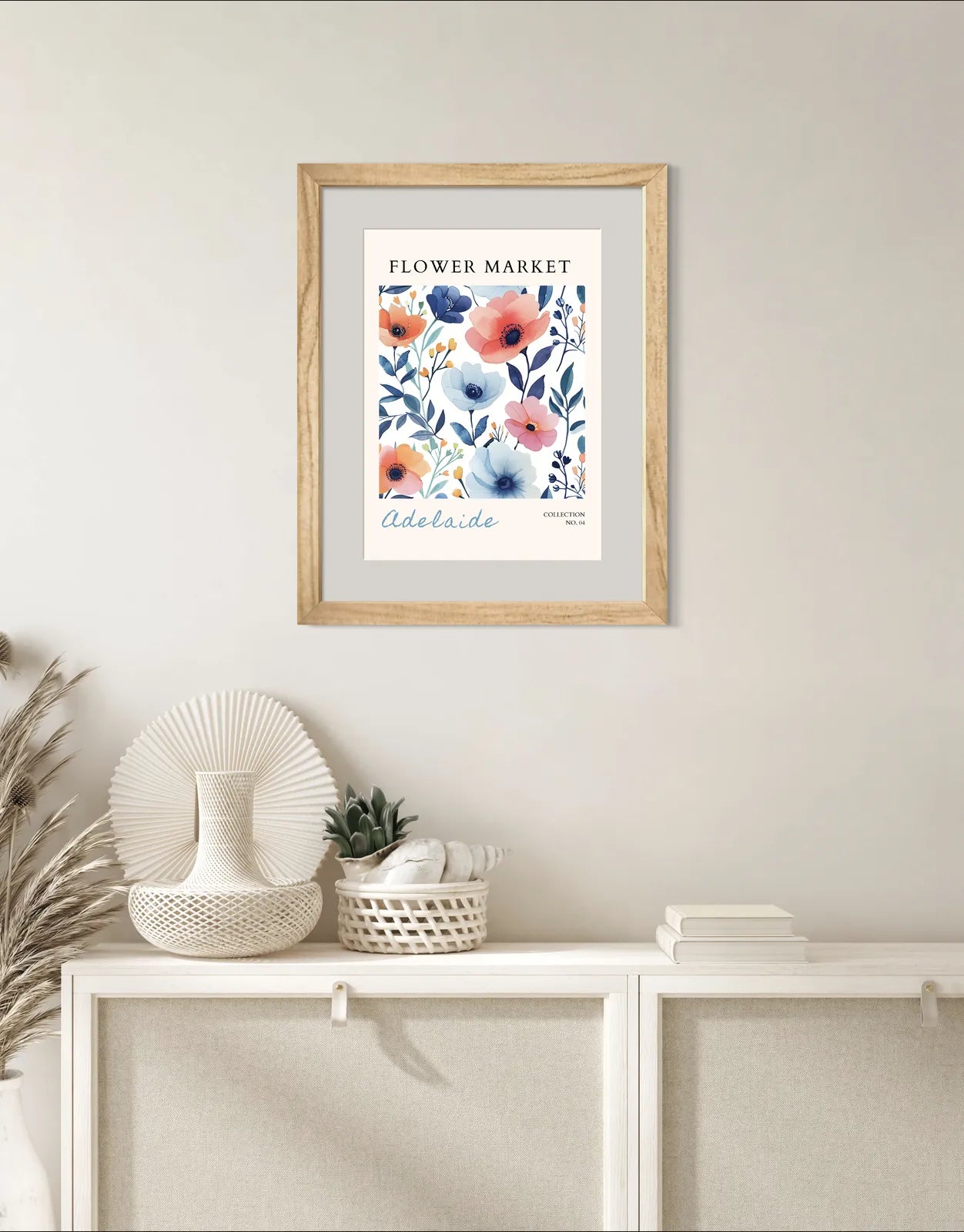 Adelaide Garden Pop – Bold Floral Illustration in Coral and Blue