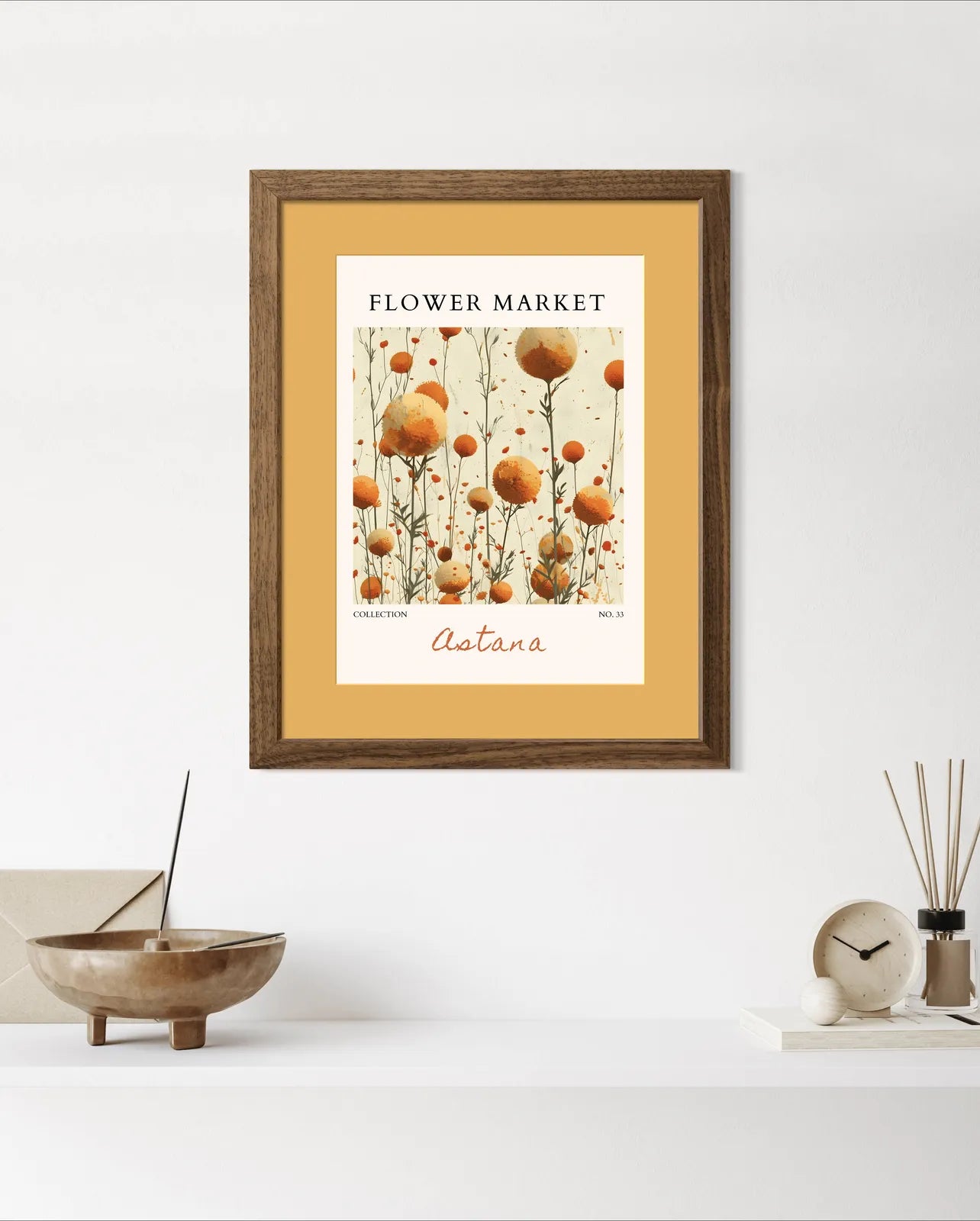 Astana Field Dream – Modern Pompom Floral Print in Golden Ochre