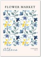 Athens Morning Blooms – Watercolour Floral Print in Blue and Yellow