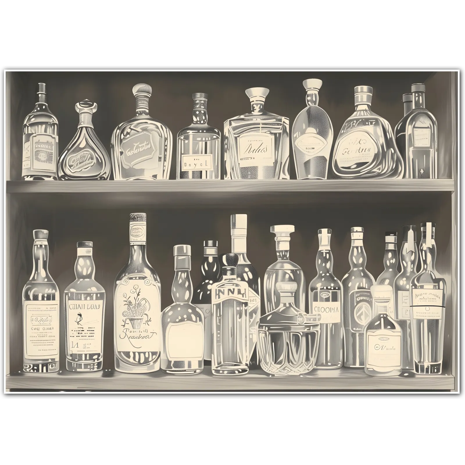 Vintage Aged Spirits Bar Shelf Art Print