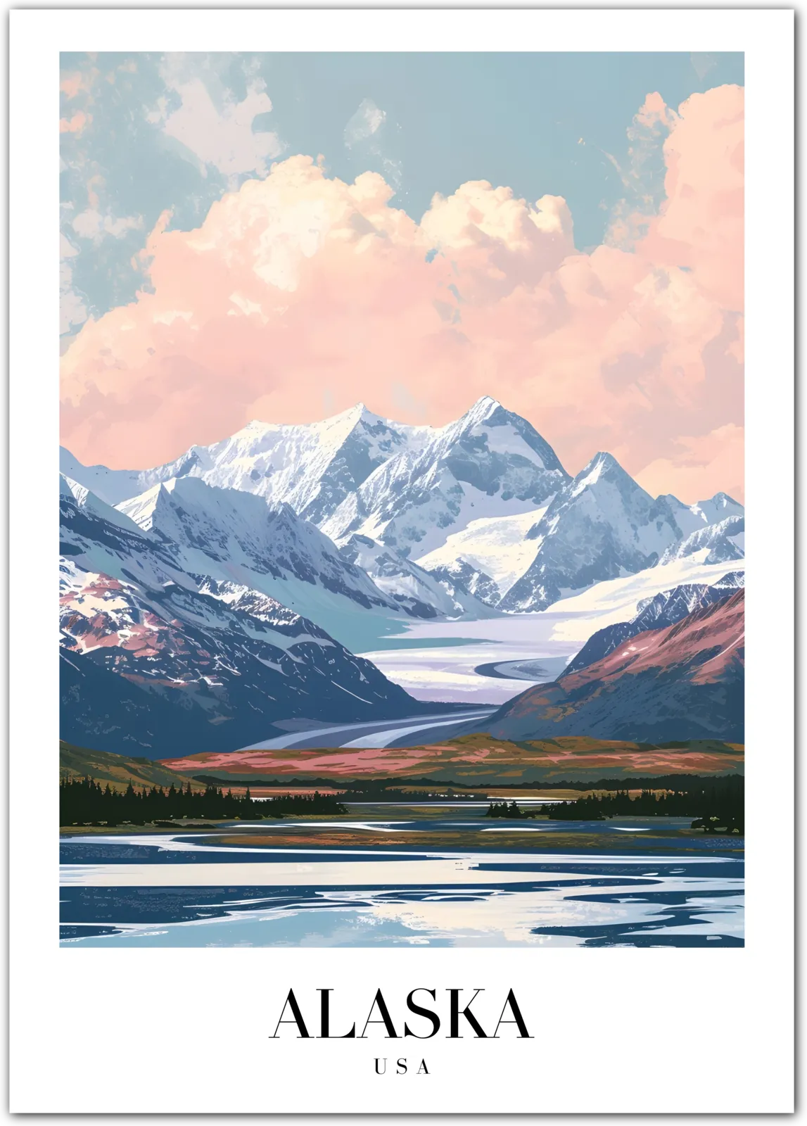 Alaska USA Art Print – Majestic Snow-Capped Mountains and Wilderness