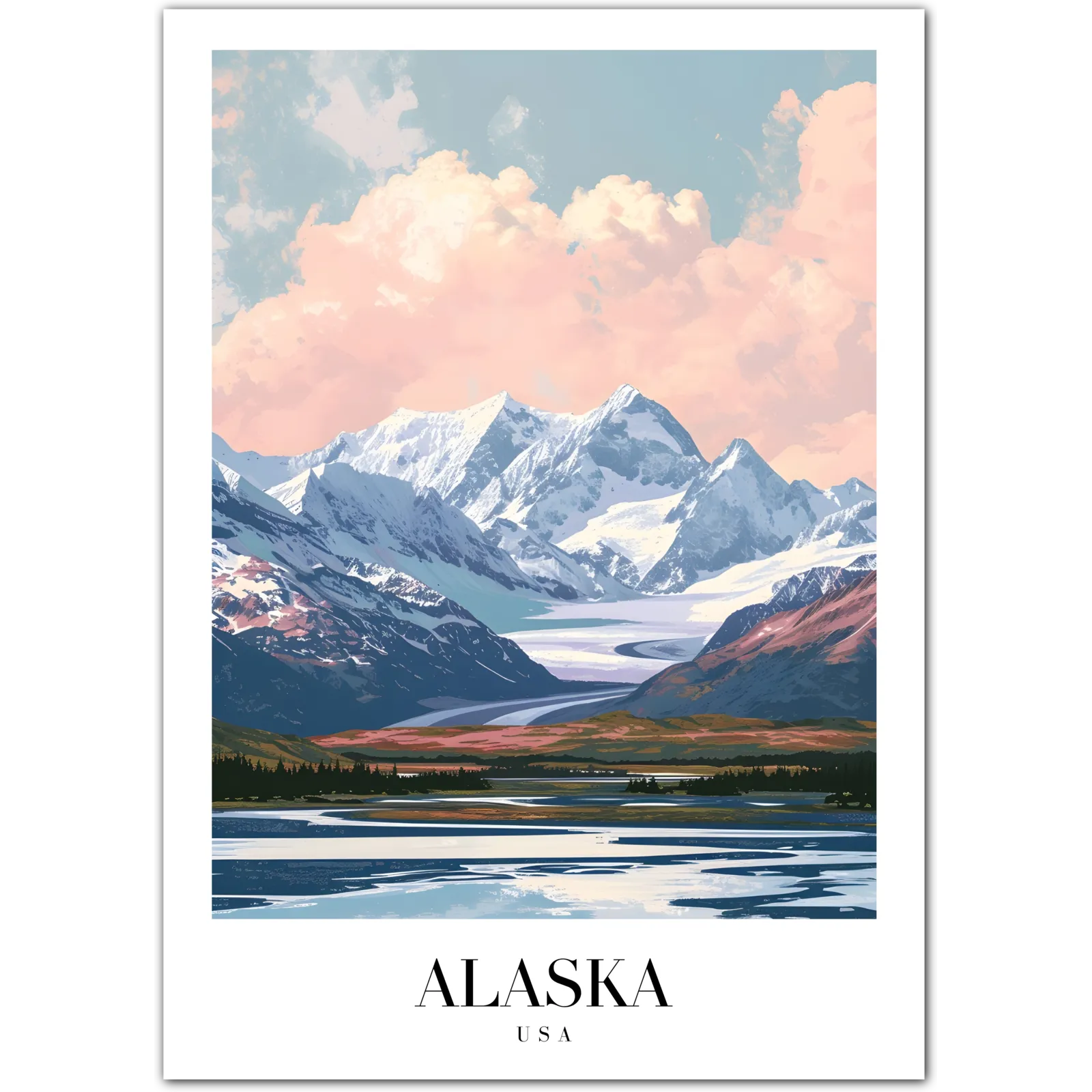 Alaska USA Art Print – Majestic Snow-Capped Mountains and Wilderness