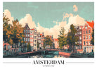 Amsterdam Waterside Art Print with Sunlit Canal Scene 3