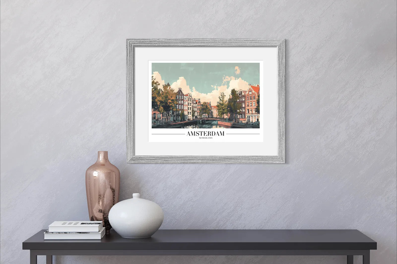 Amsterdam Waterside Art Print with Sunlit Canal Scene 2