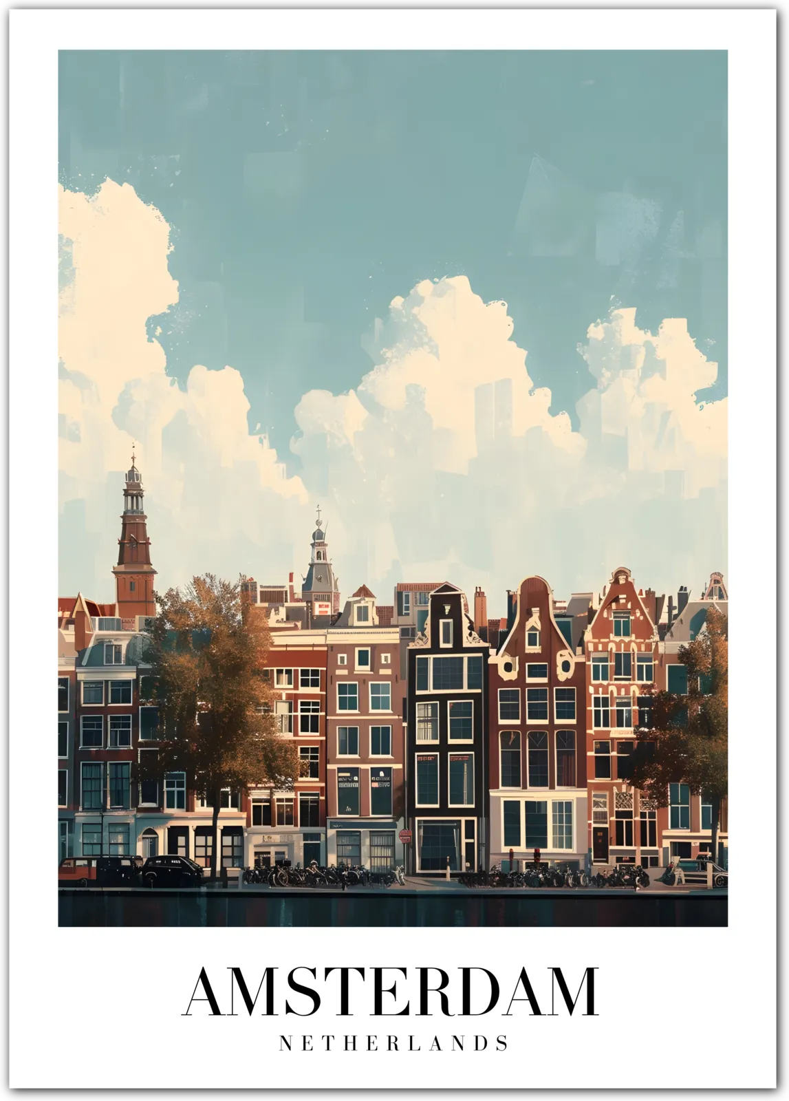 Amsterdam Netherlands Art Print – Canal View and Iconic Architecture