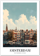 Amsterdam Netherlands Art Print – Canal View and Iconic Architecture