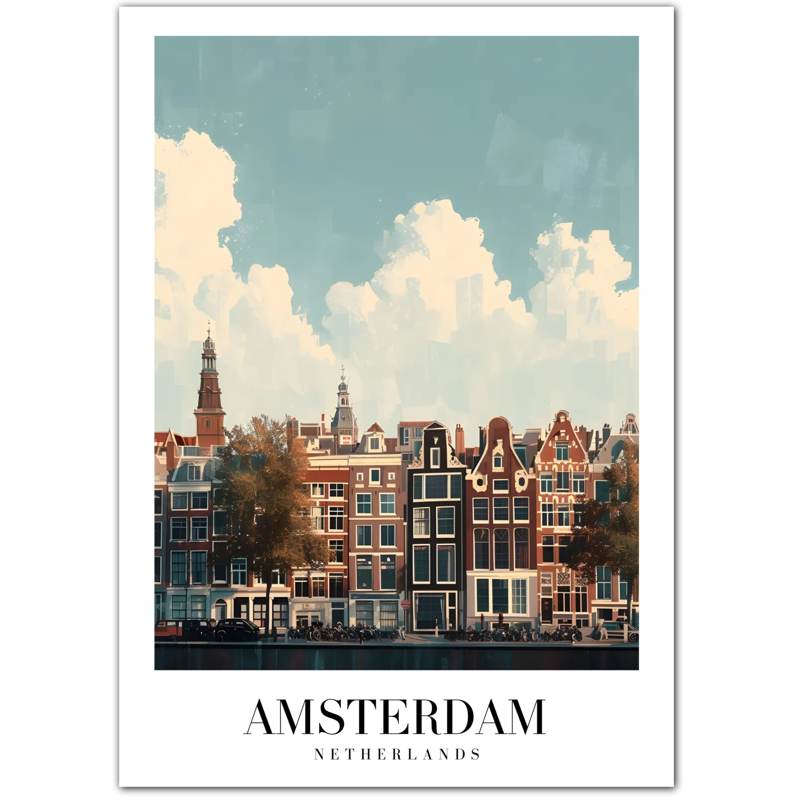 Amsterdam Netherlands Art Print – Canal View and Iconic Architecture