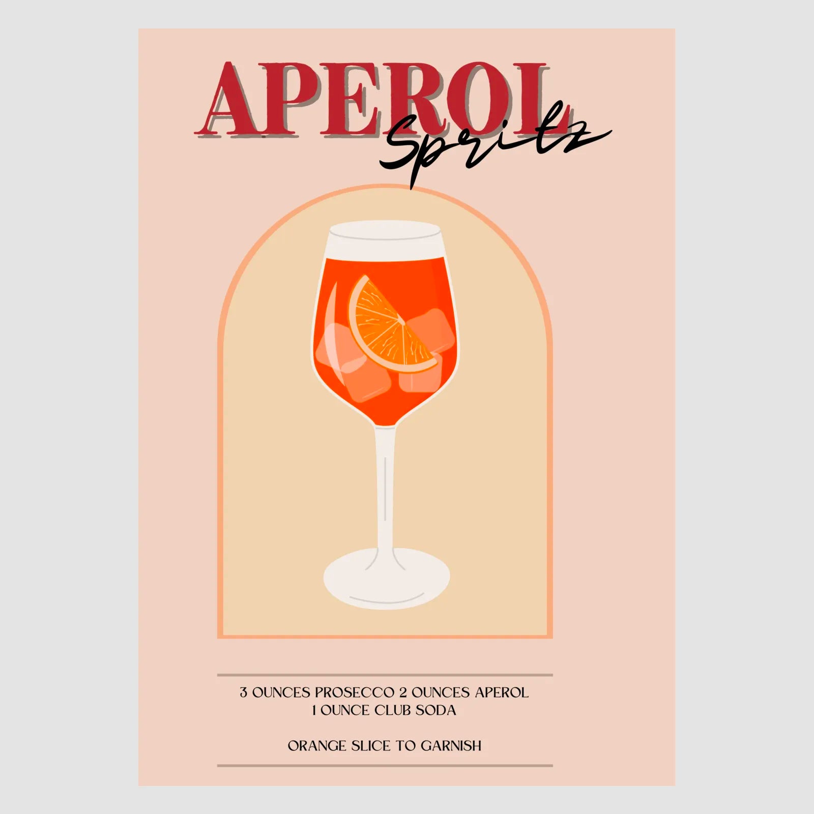 Aperol Spritz Cocktail Art Print – Retro Pink Decor 1