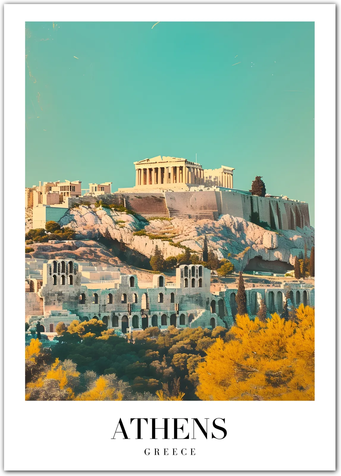 Athens Greece Art Print – Parthenon and Ancient Ruins in Warm Tones