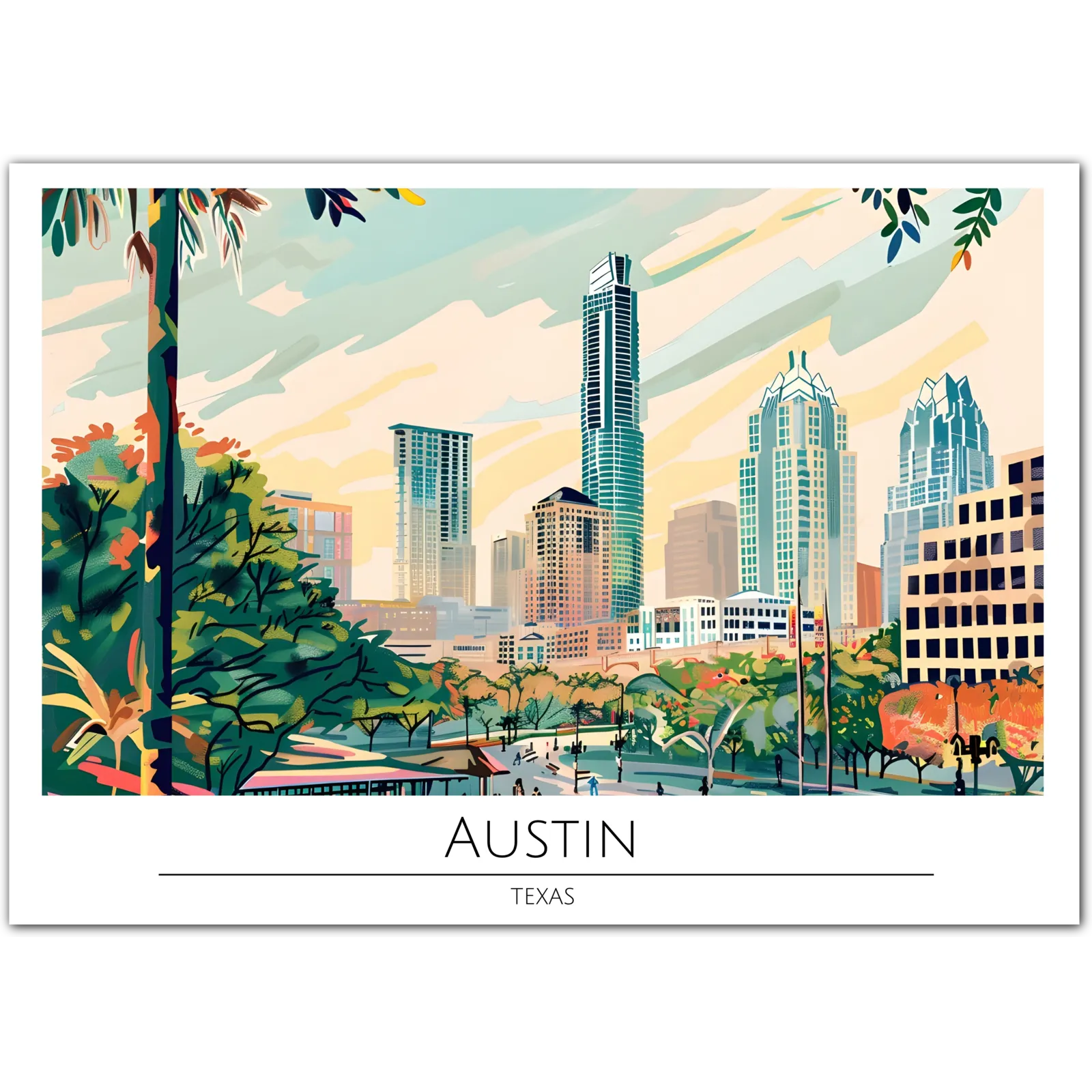 Vibrant Austin Cityscape - Texas Skyline Art Print