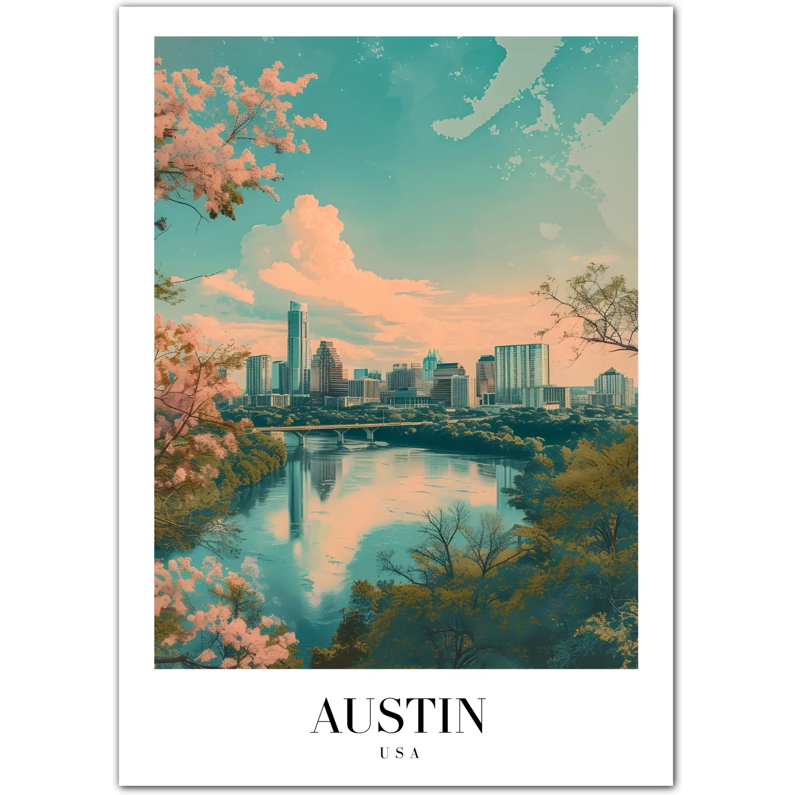 Austin USA Art Print – City Skyline with River and Nature