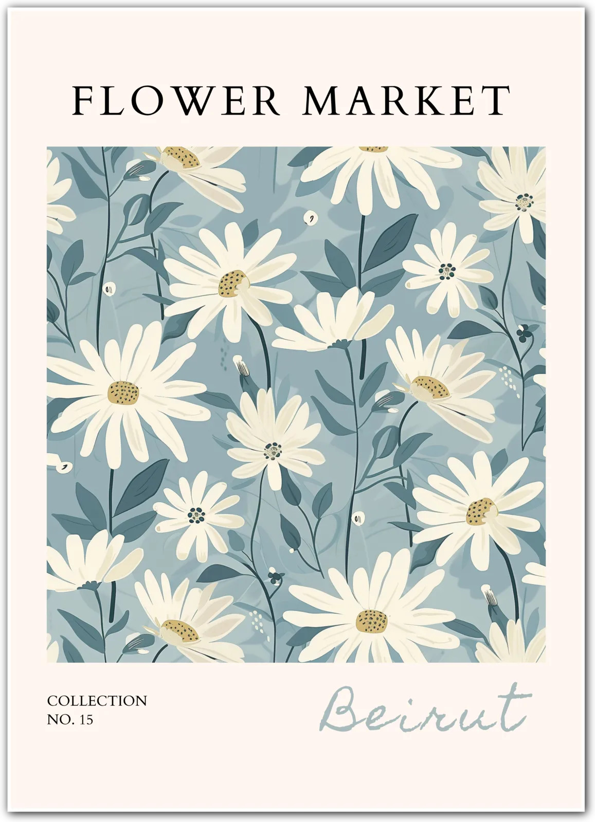 Beirut Daisy Dream – Elegant Botanical in Soft Blue and Cream