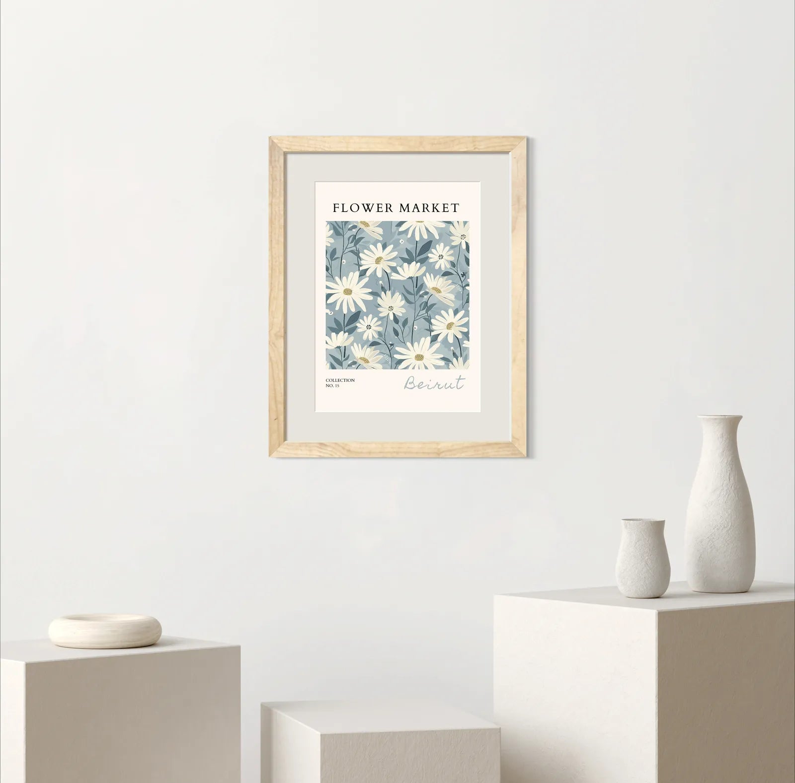 Beirut Daisy Dream – Elegant Botanical in Soft Blue and Cream