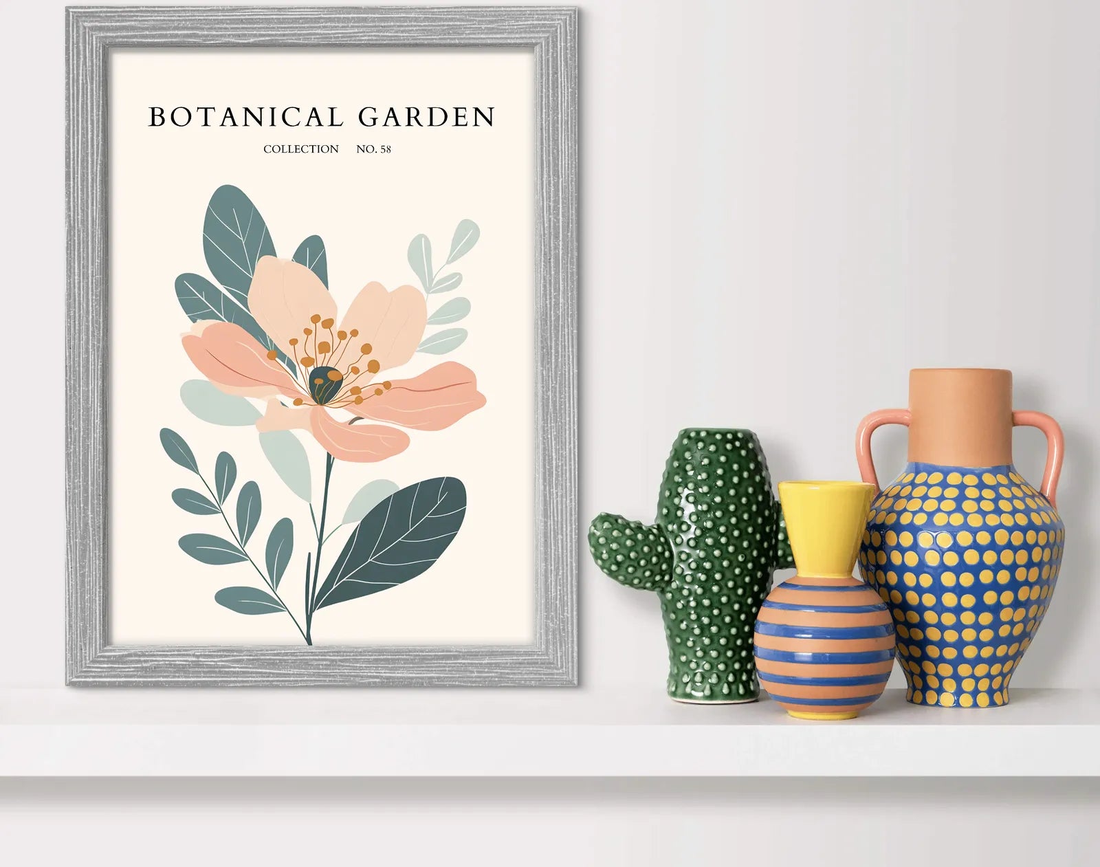 Peach Blossom Poise – Elegant Floral Line Art Print