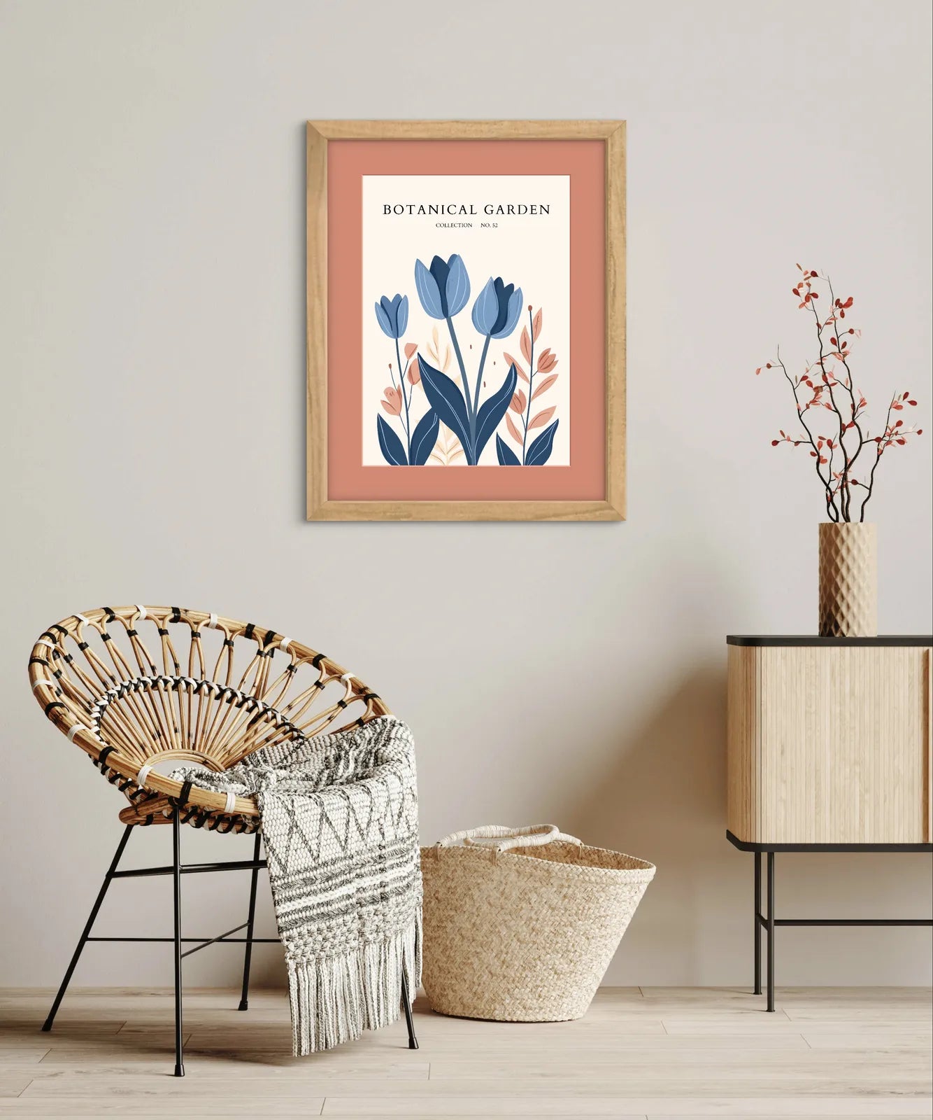 Indigo Dream Tulip Art – Peach & Navy Botanical Wonder