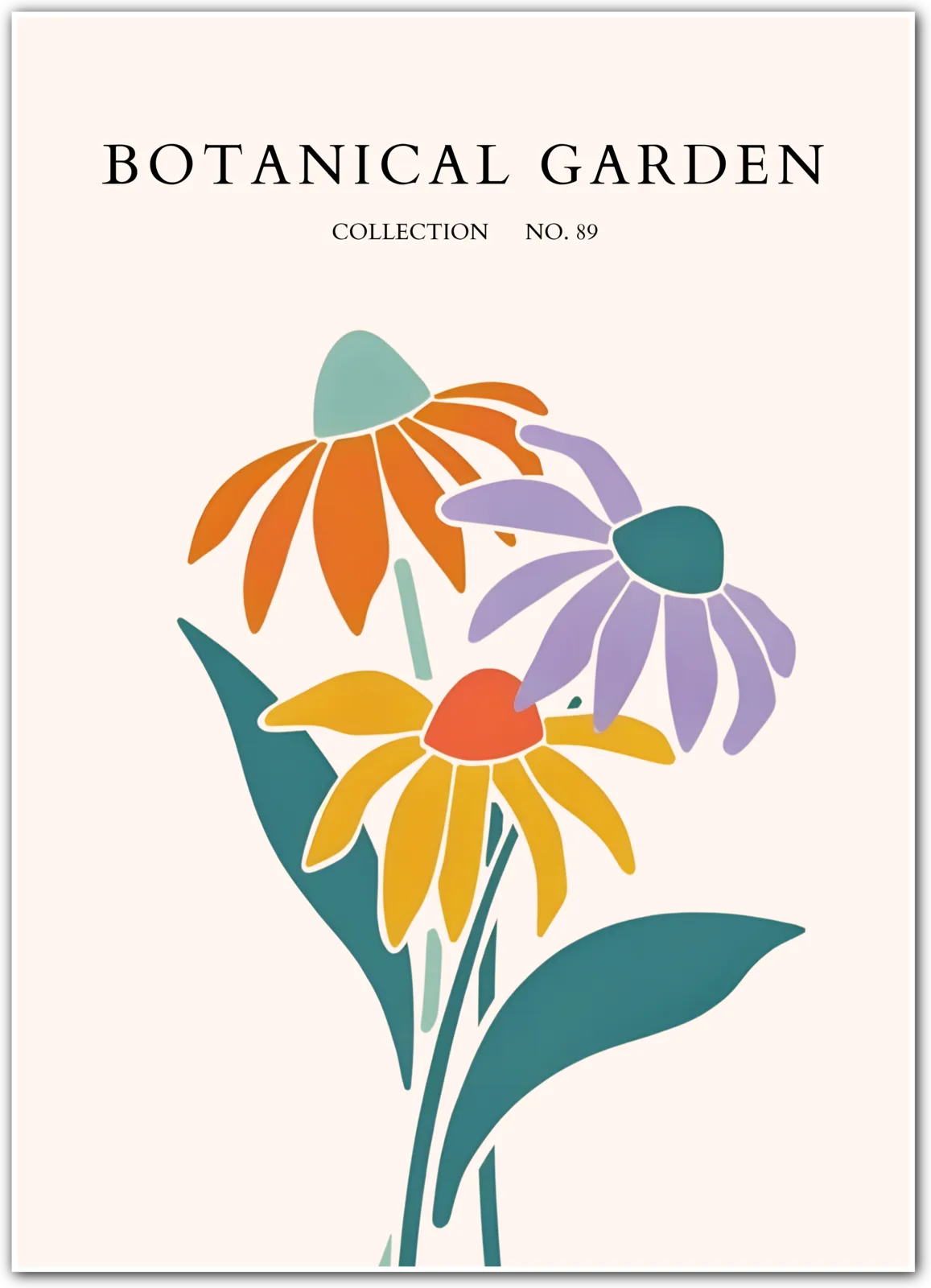 Vibrant Coneflower Trio Botanical Art Print – Echinacea in Modern Pop Colours