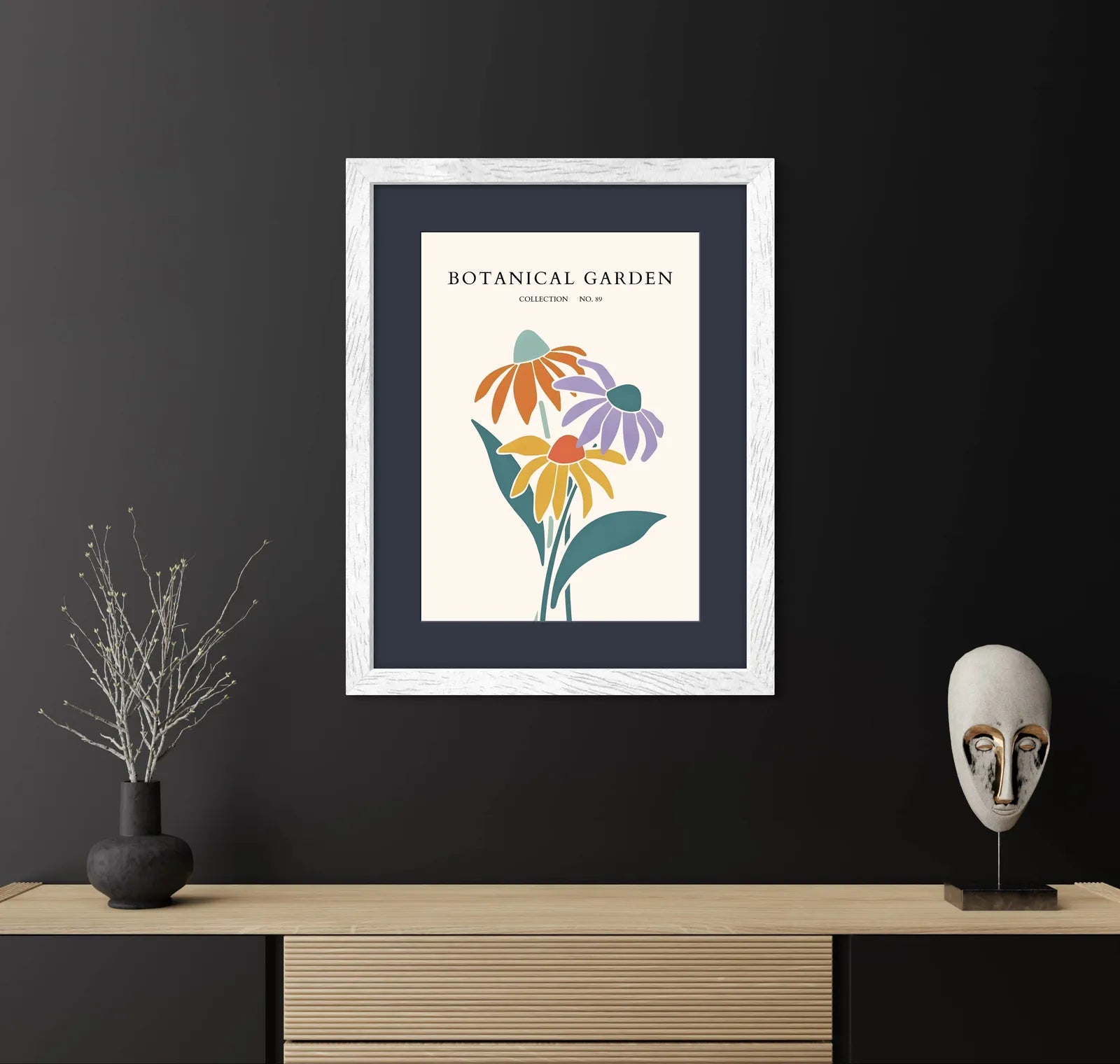 Vibrant Coneflower Trio Botanical Art Print – Echinacea in Modern Pop Colours
