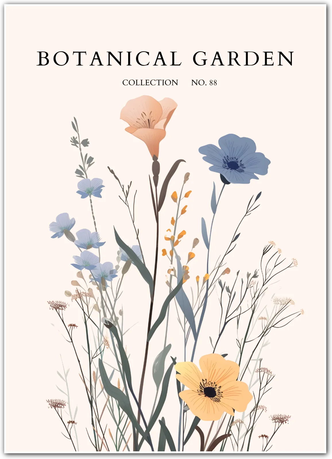 Wildflower Meadow Sketch Art Print – Botanical Collage in Soft Tones