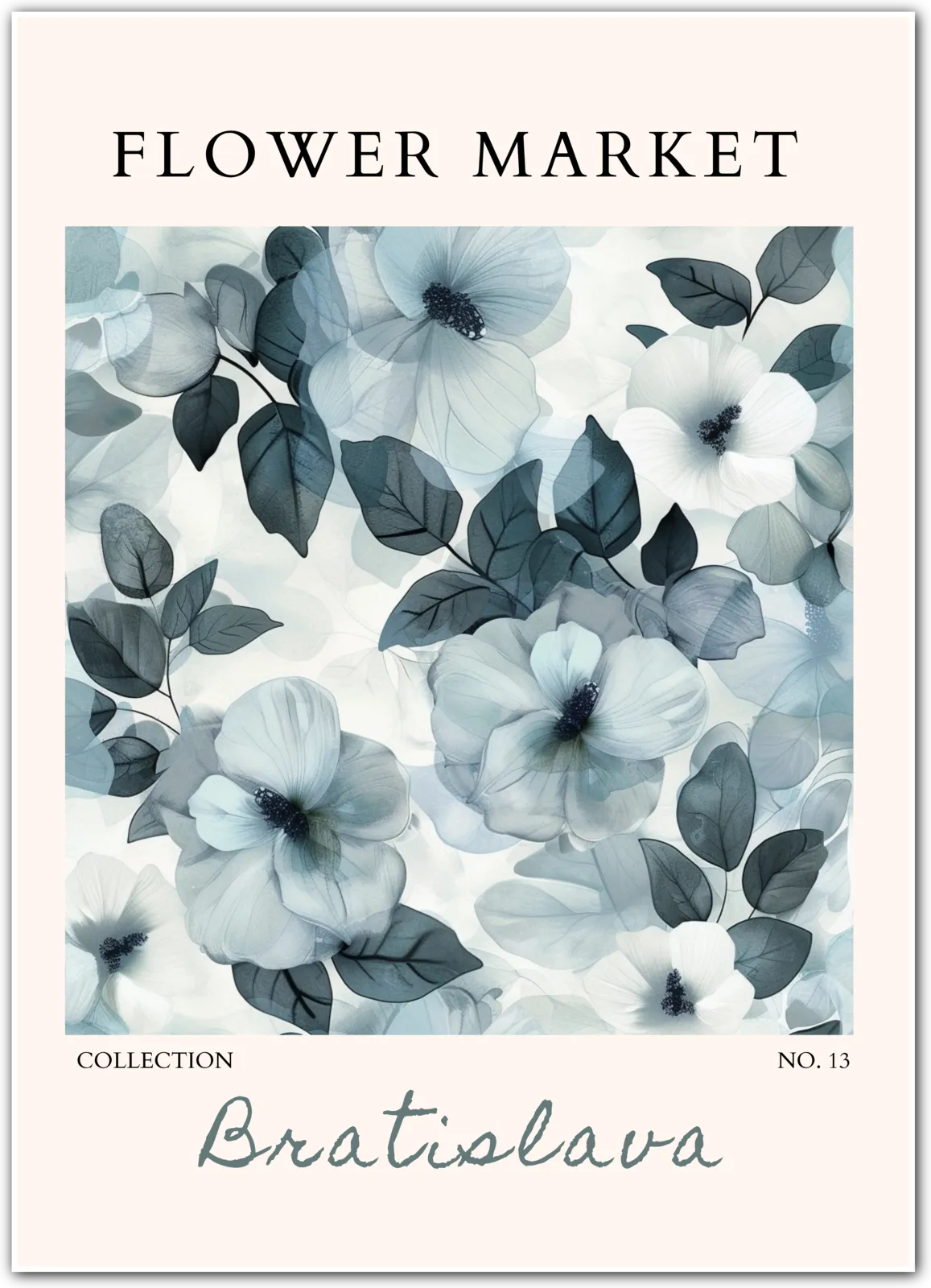 Bratislava Flower Market Art Print – Ethereal Blue Botanical Dream