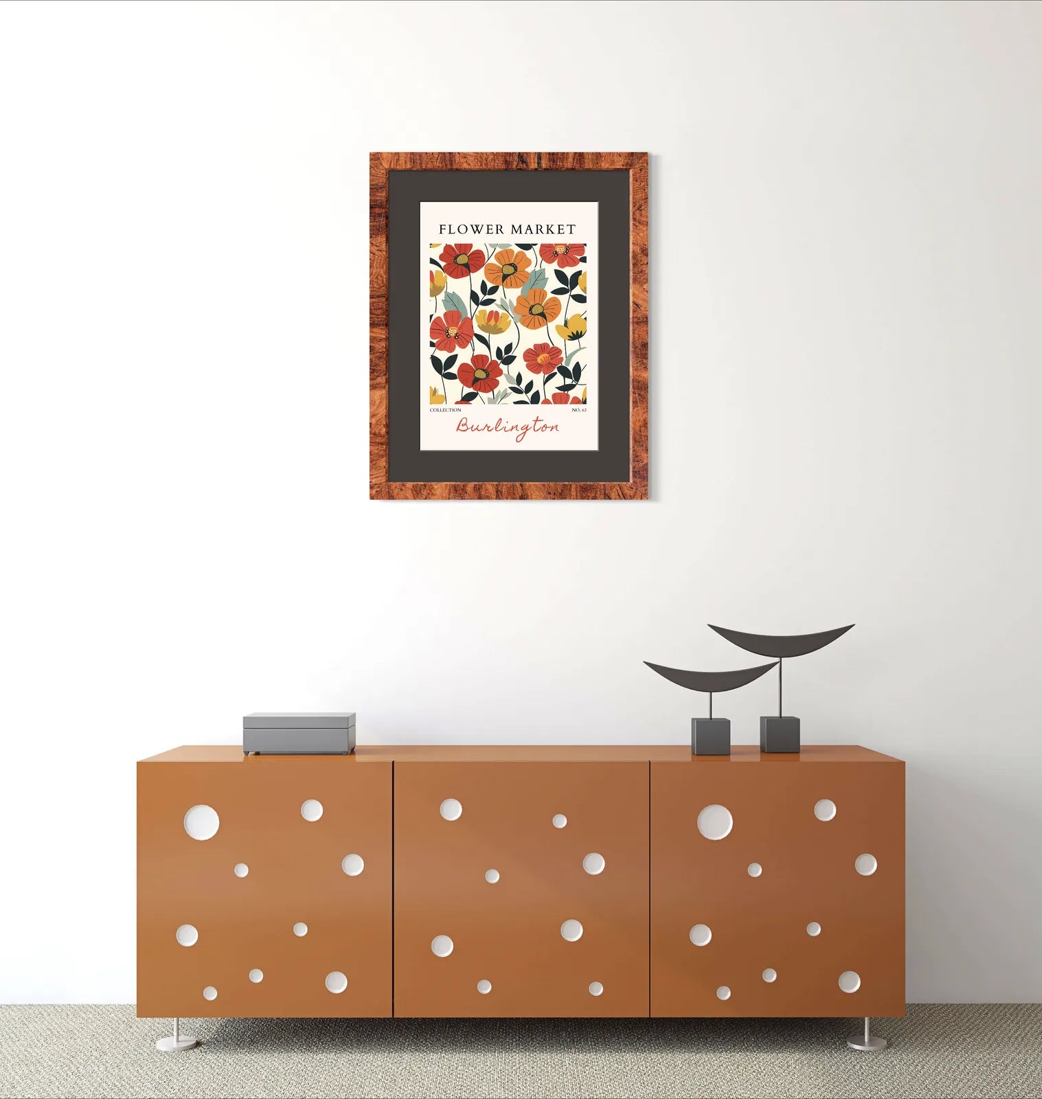 Burlington Flower Market Art Print – Bold Mid-Century Poppies in Red & Yellow