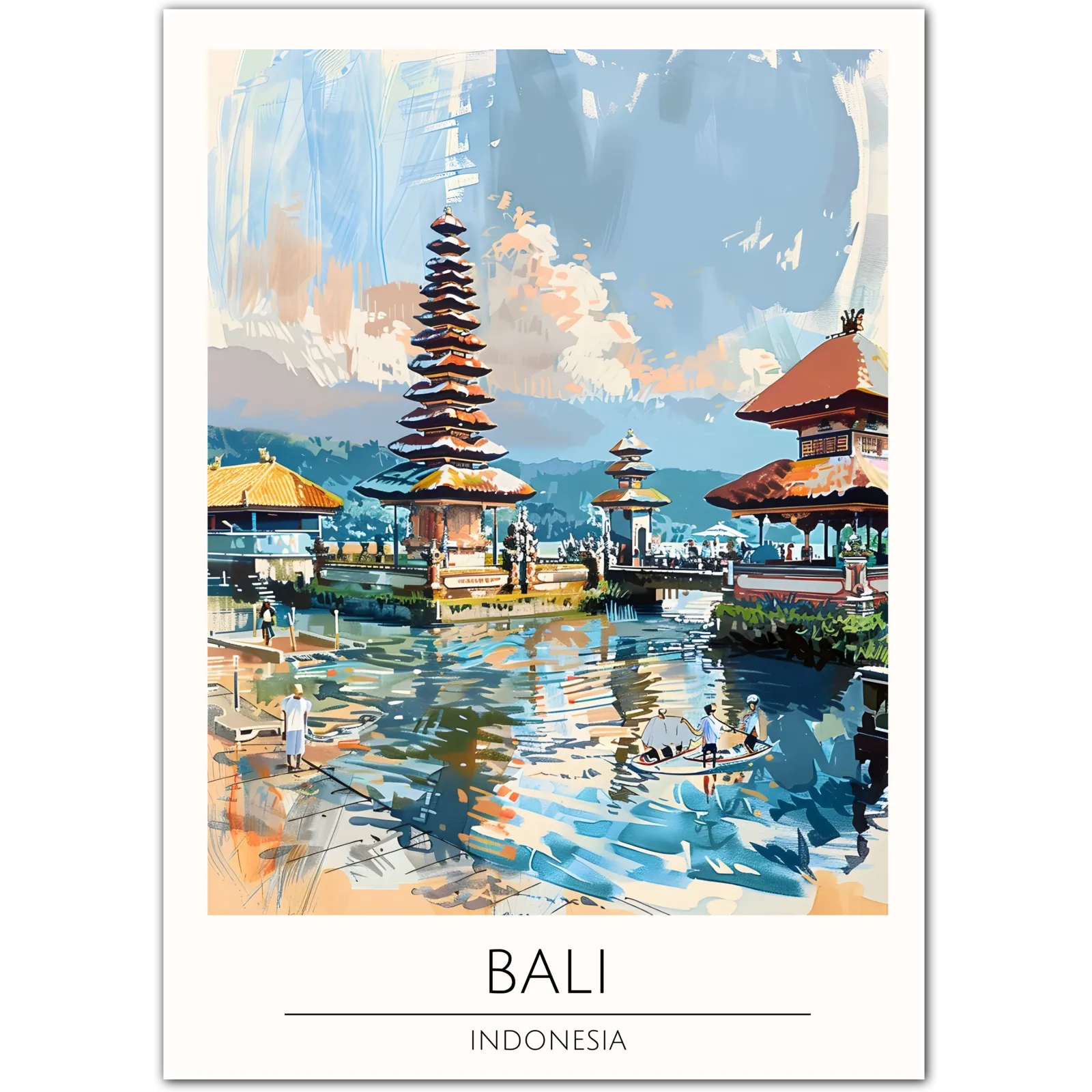 Bali Temple Art Print - Tranquil Reflection of Indonesia's Sacred Landscape