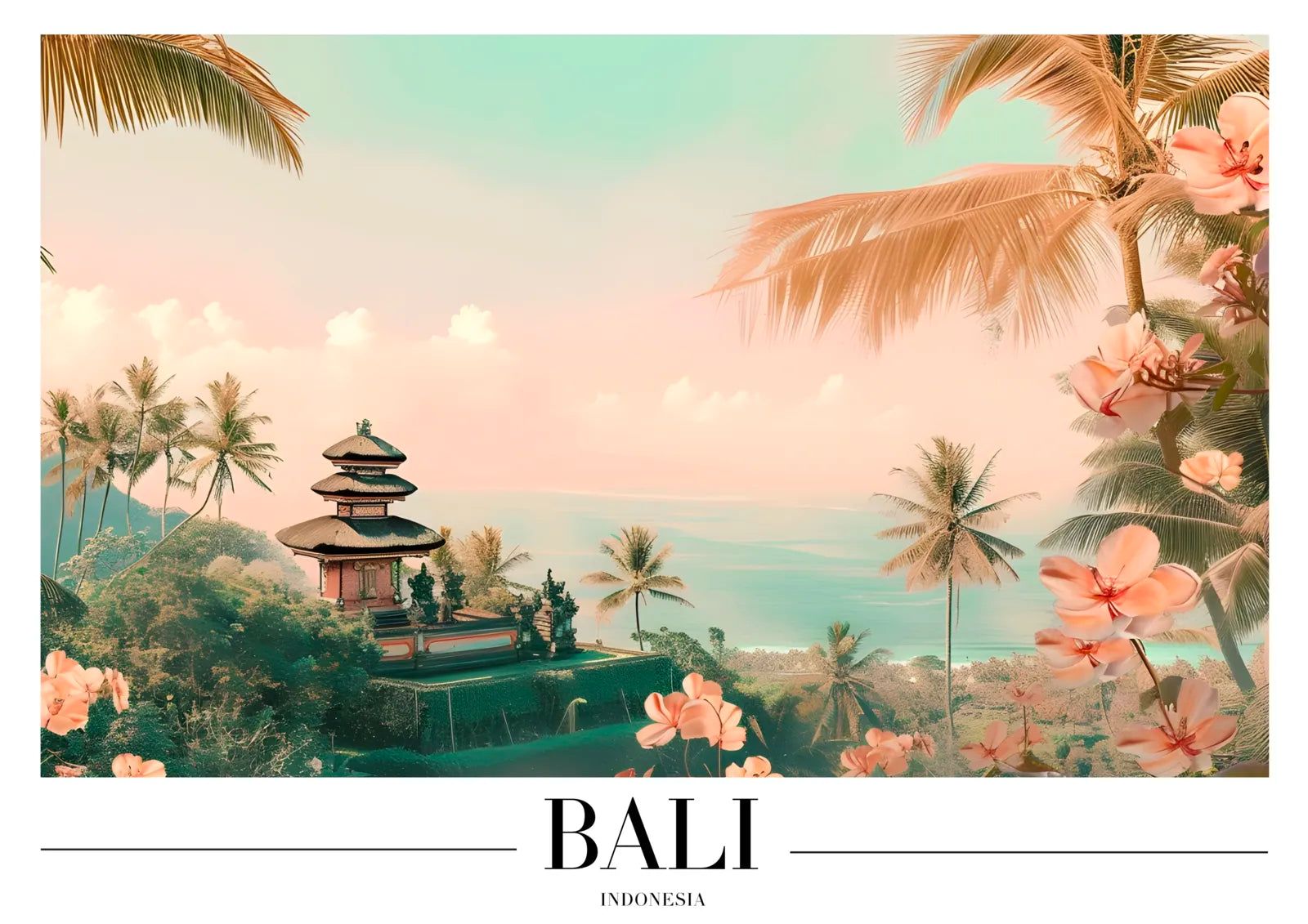 Bali Sea View Art Print with Distant Temple Retreat 3