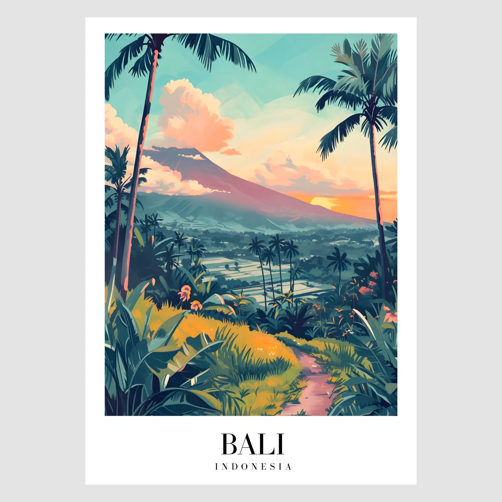 Bali Landscape Art Print With Terraced Fields And Mountain Views 1