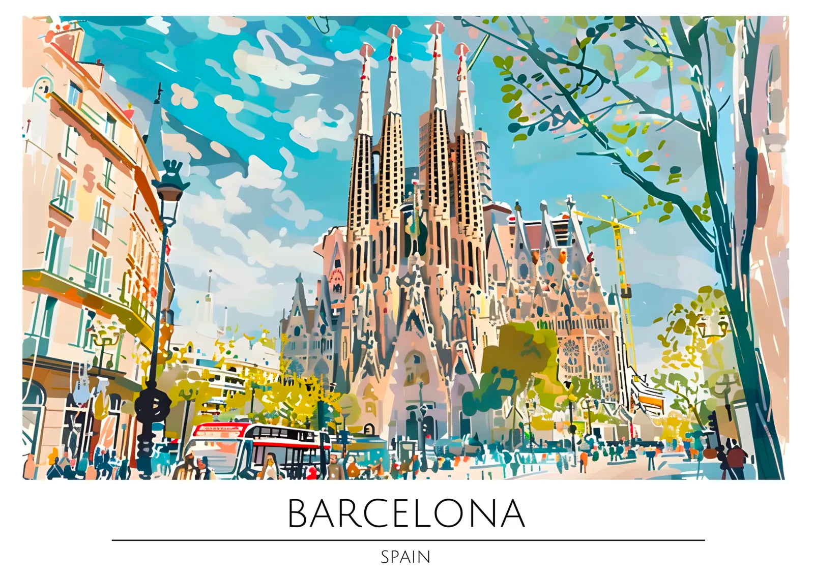 Barcelona City Scene with Sagrada Familia Art Print 3