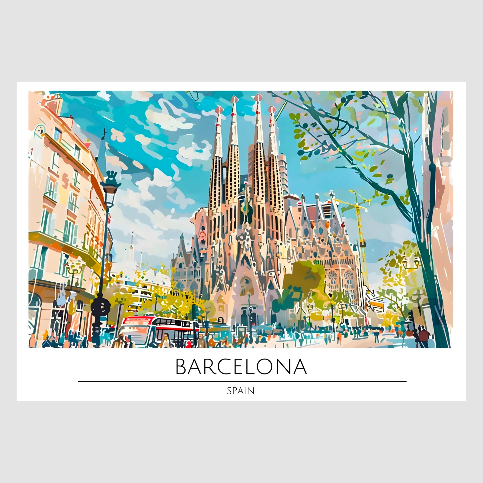 Barcelona City Scene with Sagrada Familia Art Print 1