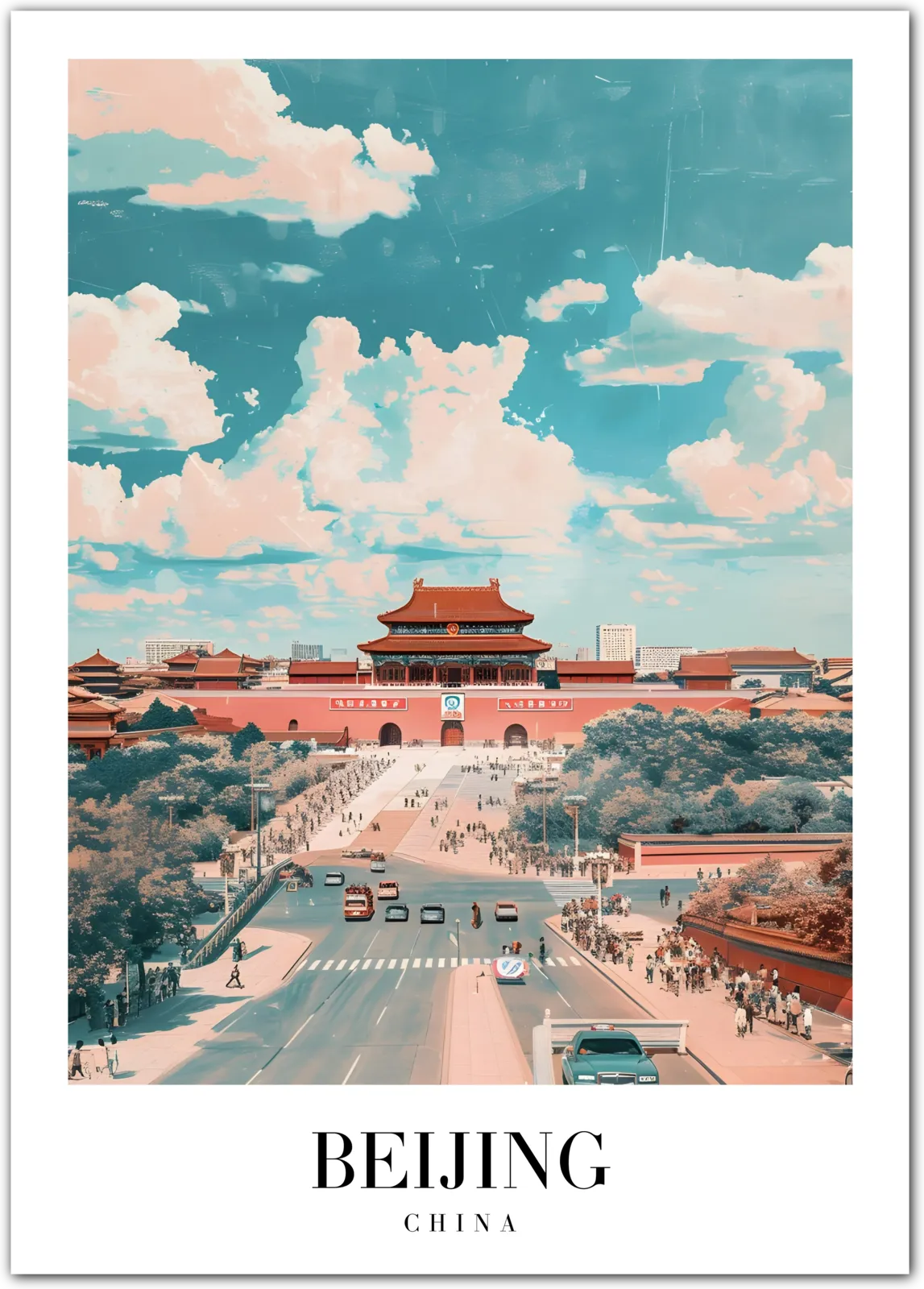 Beijing China Art Print – Impressionist Style Architecture and Cityscape