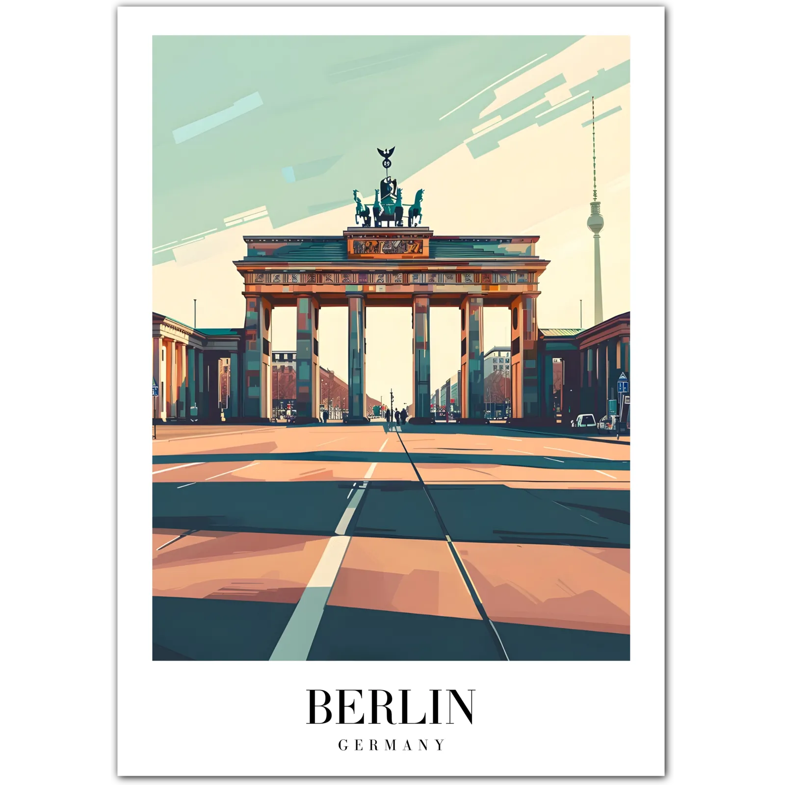 Berlin Germany Art Print – Brandenburg Gate in Stylised Cityscape