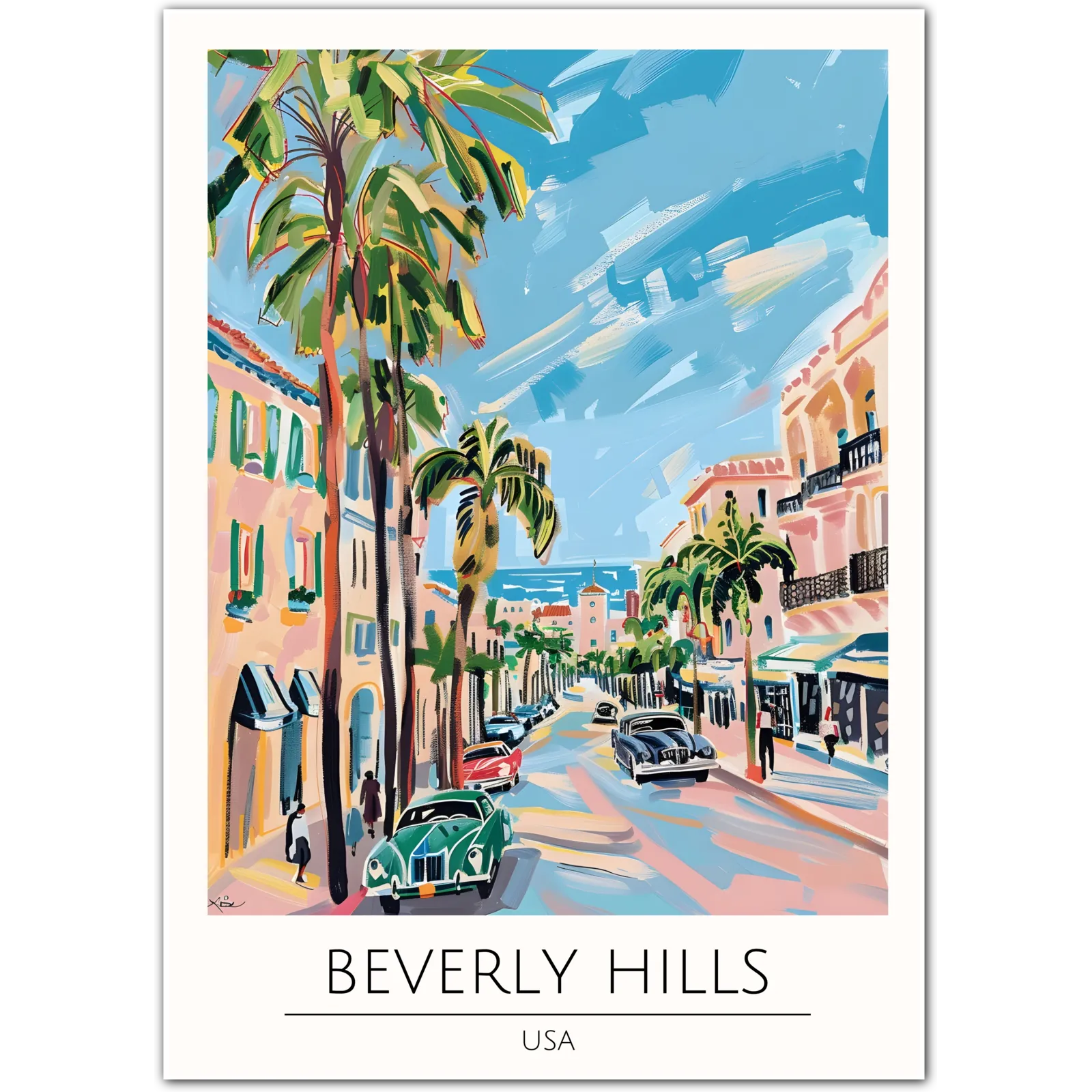 Beverly Hills Art Print - Iconic USA Street Scene