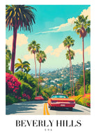 Retro Beverly Hills Art Print With Classic Cars And Palms 3