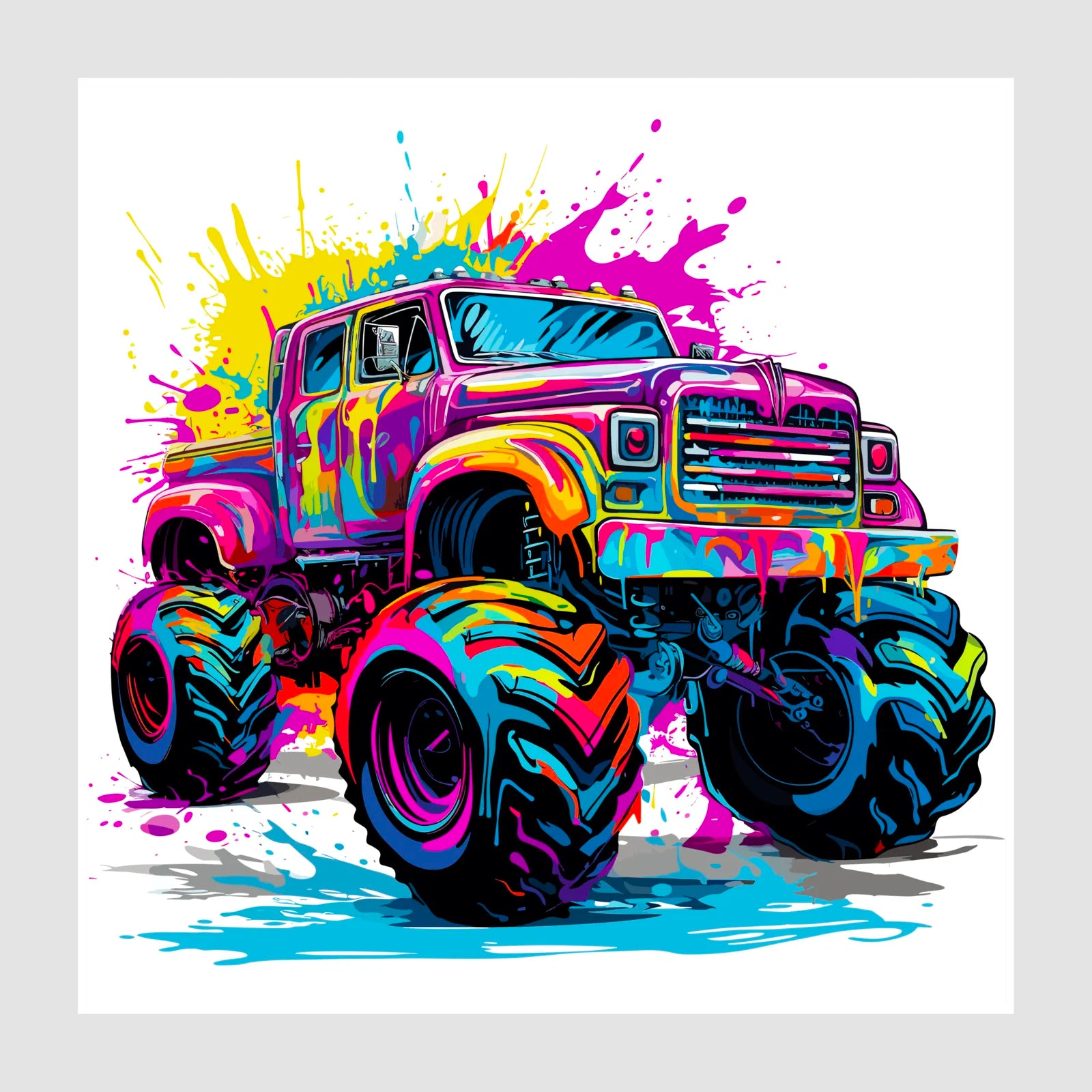 Funky Paint Explosion Monster Truck Digital Art Print 1