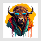 Funky Buffalo Head In Rainbow Paint Design Art Print 1