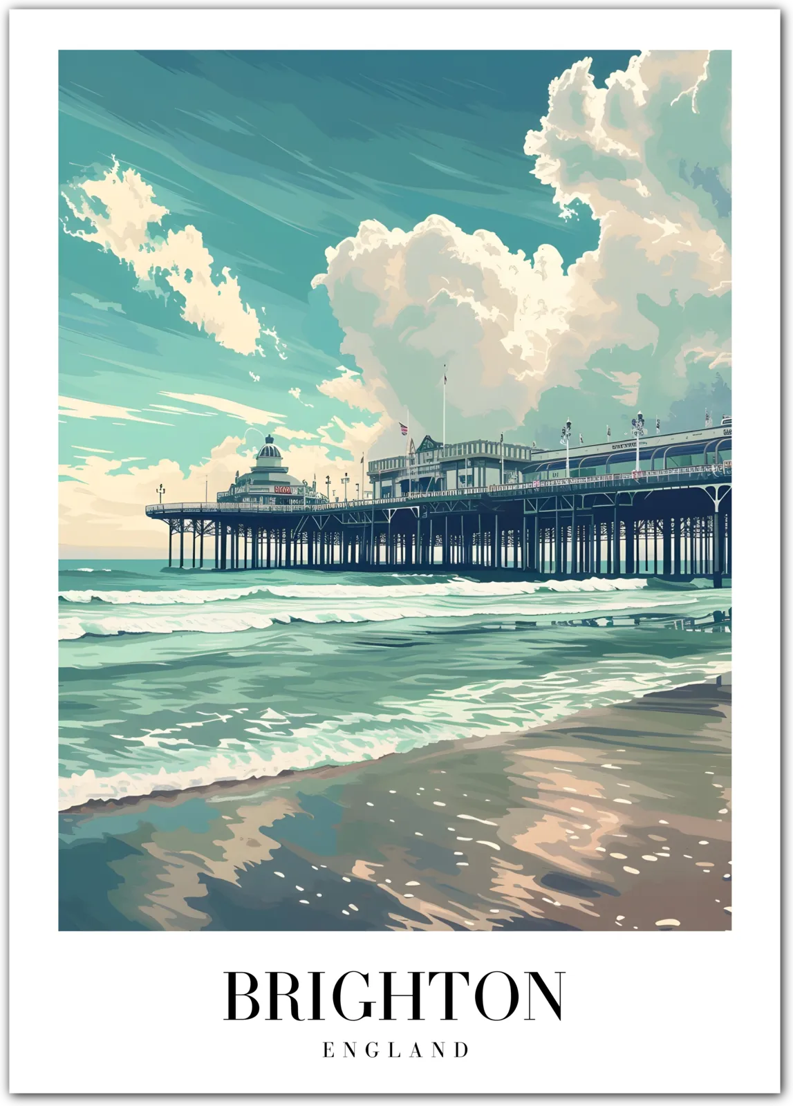 Brighton England Art Print – Pier and Seaside in Soft Tones