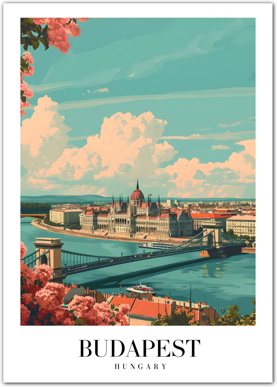 Budapest Hungary Art Print – Parliament and Chain Bridge