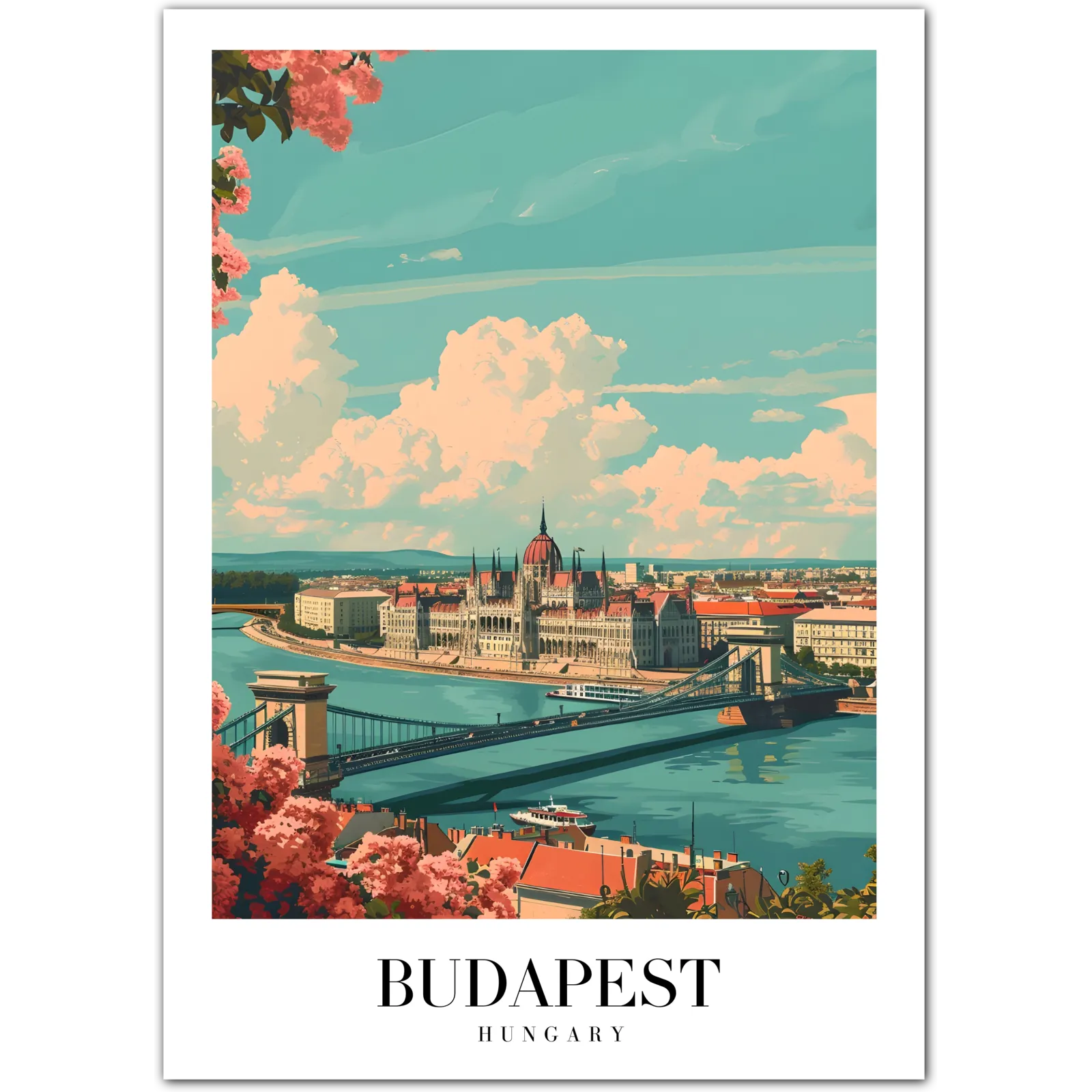 Budapest Hungary Art Print – Parliament and Chain Bridge